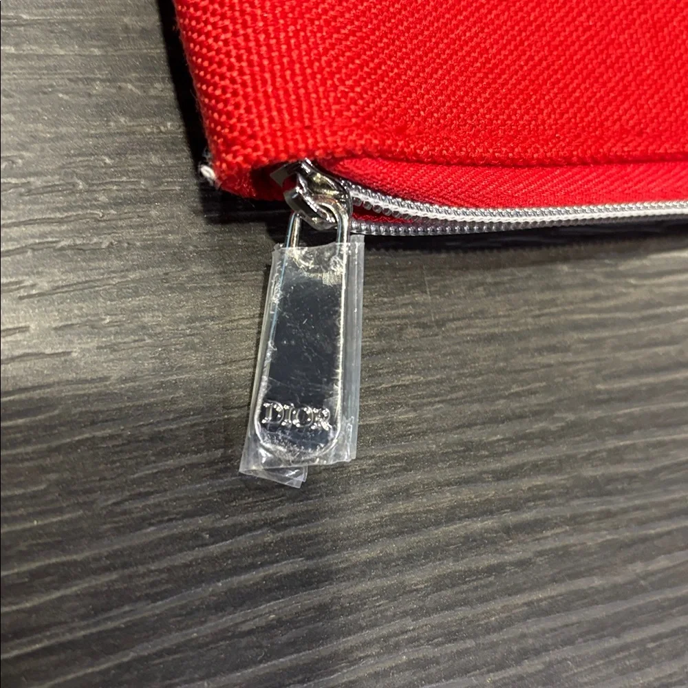 DIOR Zipper Cosmetic Embossed CD Bright Red‎ Fabric Travel Bag